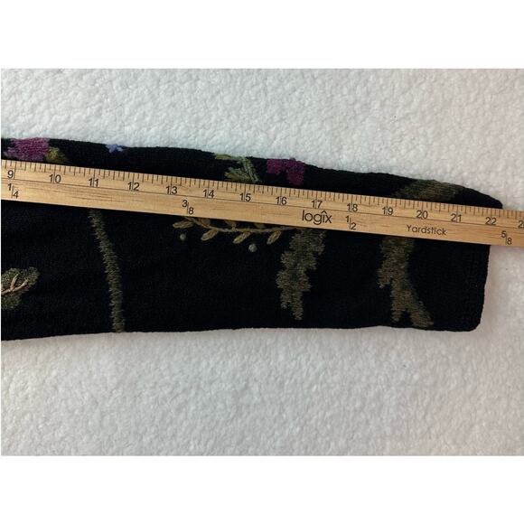 Talbots Sweater Size Small Black Floral Embroidery Grandma Artsy Full Zip - Picture 13 of 14